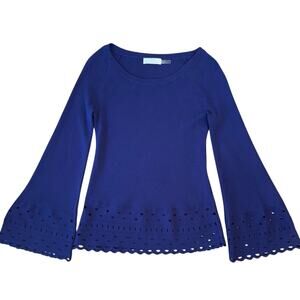 Ramy Brook Diane Sweater Laser-Cut Bell Sleeve Boatneck Navy Size Women's XS